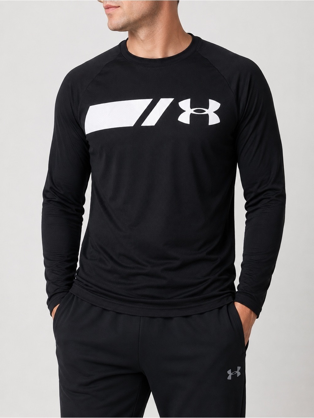 Under Armour HeatGear Fitted Long Sleeve Shirt Black White Men’s XXL